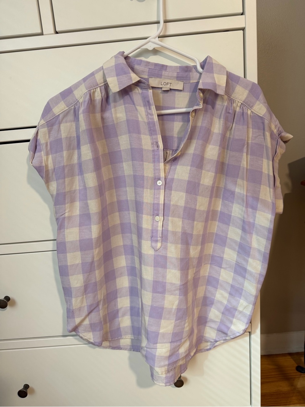 Loft Purple Checkered Blouse Size S